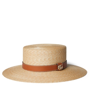 Straw hat with leather detail
