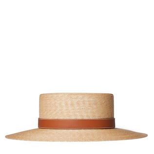 Straw hat with leather detail