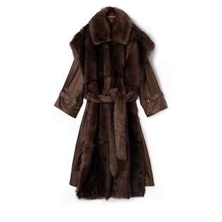 Soft hairy shearling coat with belt