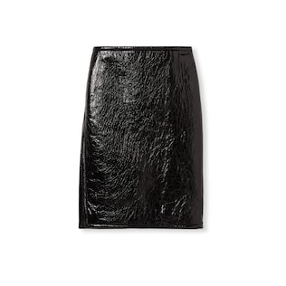 Shiny leather and neoprene skirt