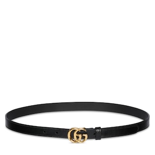 GG Marmont thin leather belt with shiny buckle