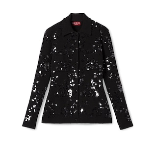 Tweed blend polo cardigan with embroidery