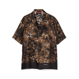 Printed silk twill bowling shirt