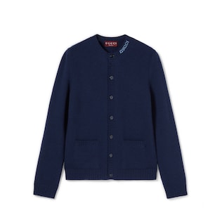 Felted wool knit cardigan with intarsia