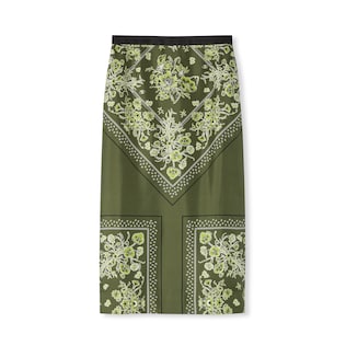 Printed silk twill skirt