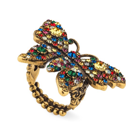 Gucci Crystal studded butterfly ring in metal. 1 Gucci Crystal studded butterfly ring in metal. 1