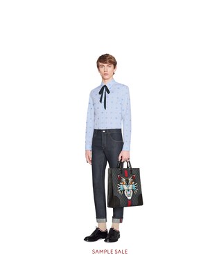 GG Supreme tote with Embroidered Angry Cat