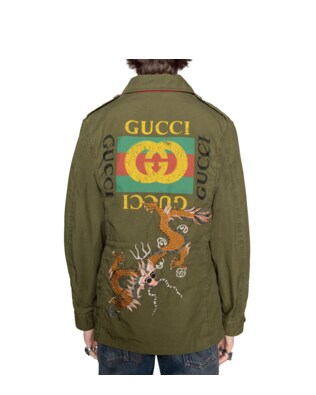 Coated parka with Gucci logo