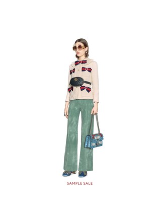 Embroidered wide leg corduroy pant