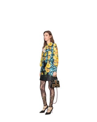 Florage print satin dress with bow