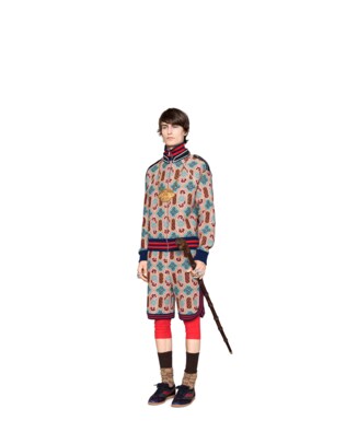 Tapestry jacquard wool knit bomber