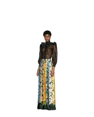 Florage print satin pleated skirt