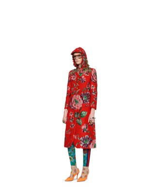 Floral brushed mohair coat
