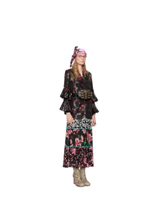 Begonias jacquard jacket with pleated sleeves