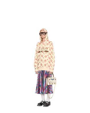 Rose print hooded cotton sweatshirt
