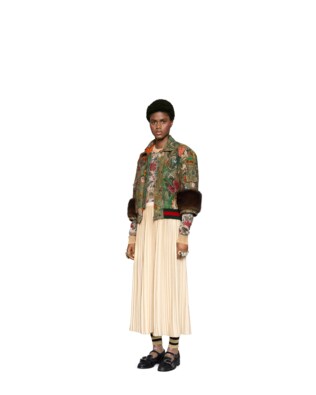Flora Snake Vintage denim bomber with mink