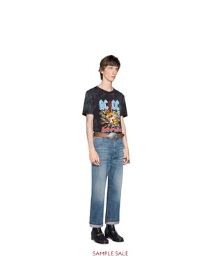 AC/DC print tie-dye cotton T-shirt