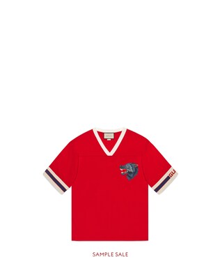 T-Shirt mit Gucci Streifen und Wolfskopf