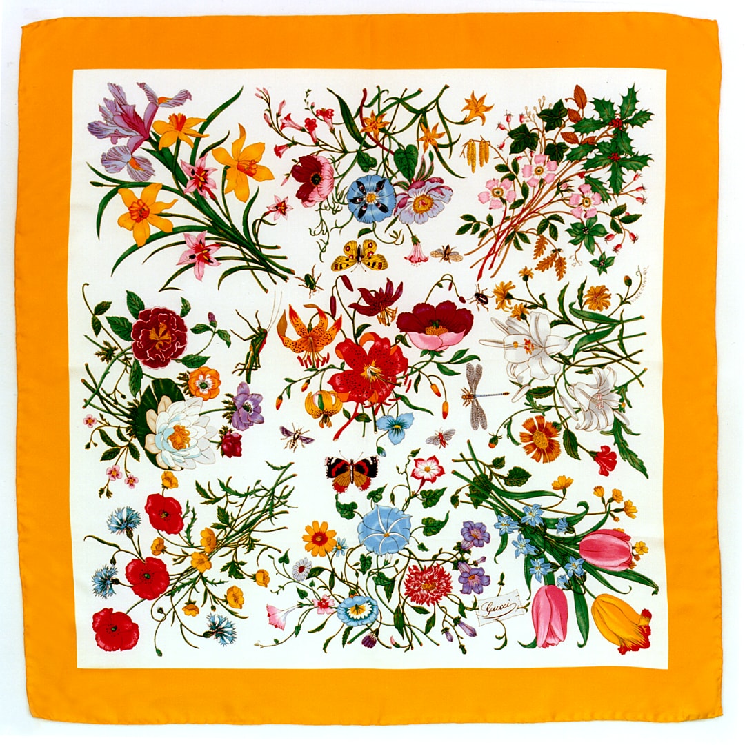 Silk scarf with Flora motif, 1960s | Gucci Archive