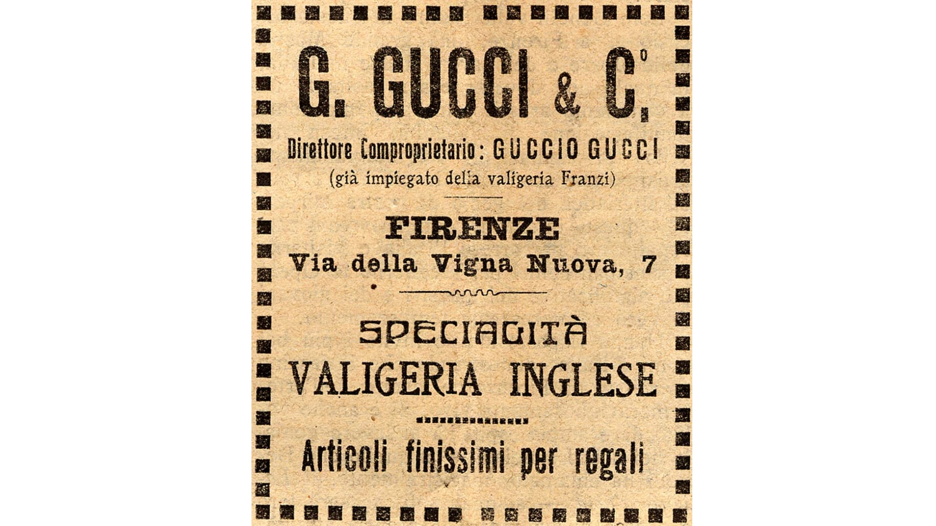 Gucci advertisement for luggage, 1922 | Gucci Archive