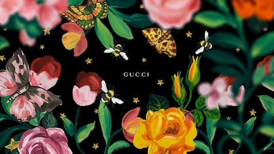 Download Gucci Supreme Logo On A Black Background Wallpaper