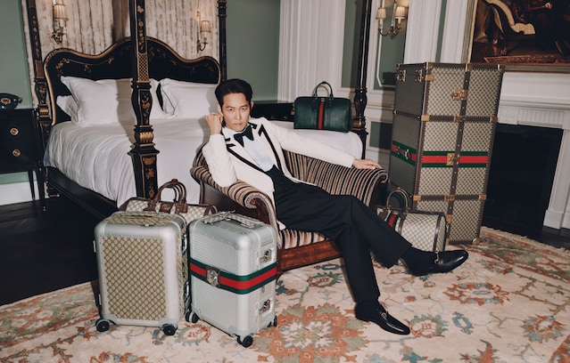 In the latest Gucci Valigeria campaign, Global Brand Ambassador Jungjae Lee  is captured at The Savoy hotel in London, where the story of the House  begins. - Gucci Stories