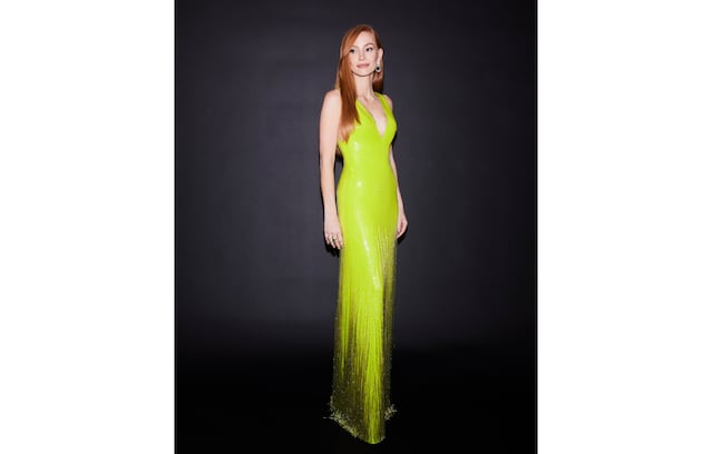 jessica chastain green dress A look at the craftsmanship behind Chastain's custom gown by Creative Director Sabato De Sarno for the 75th Emmy Awards 60s space age dress
