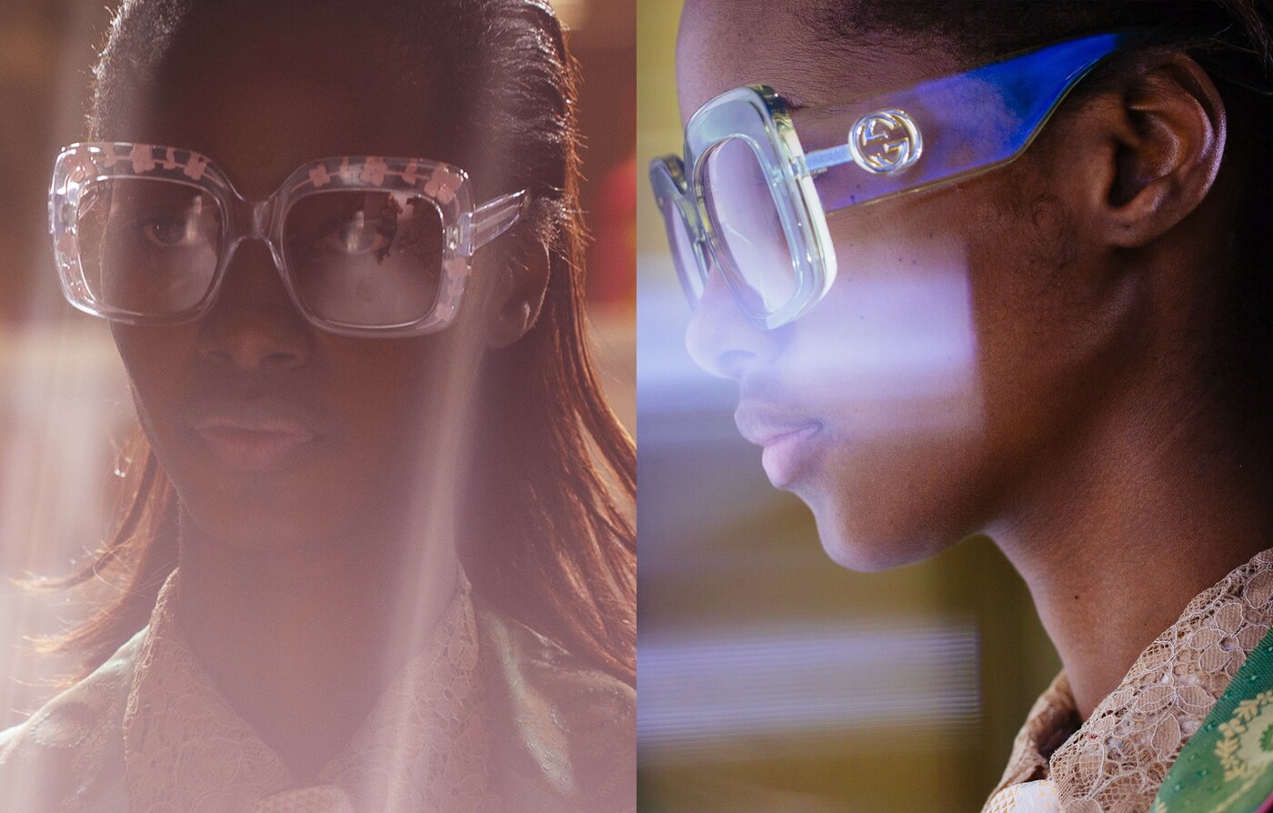 <strong>Amber lenses</strong>, square <strong>shapes</strong> and a sprinkling of <strong>crystals</strong> on sunglasses and spectacles.Clear view