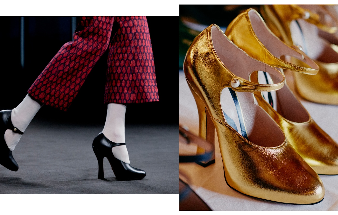 Retro dancing shoes shape fall’s ankle-strap pump.First Dance