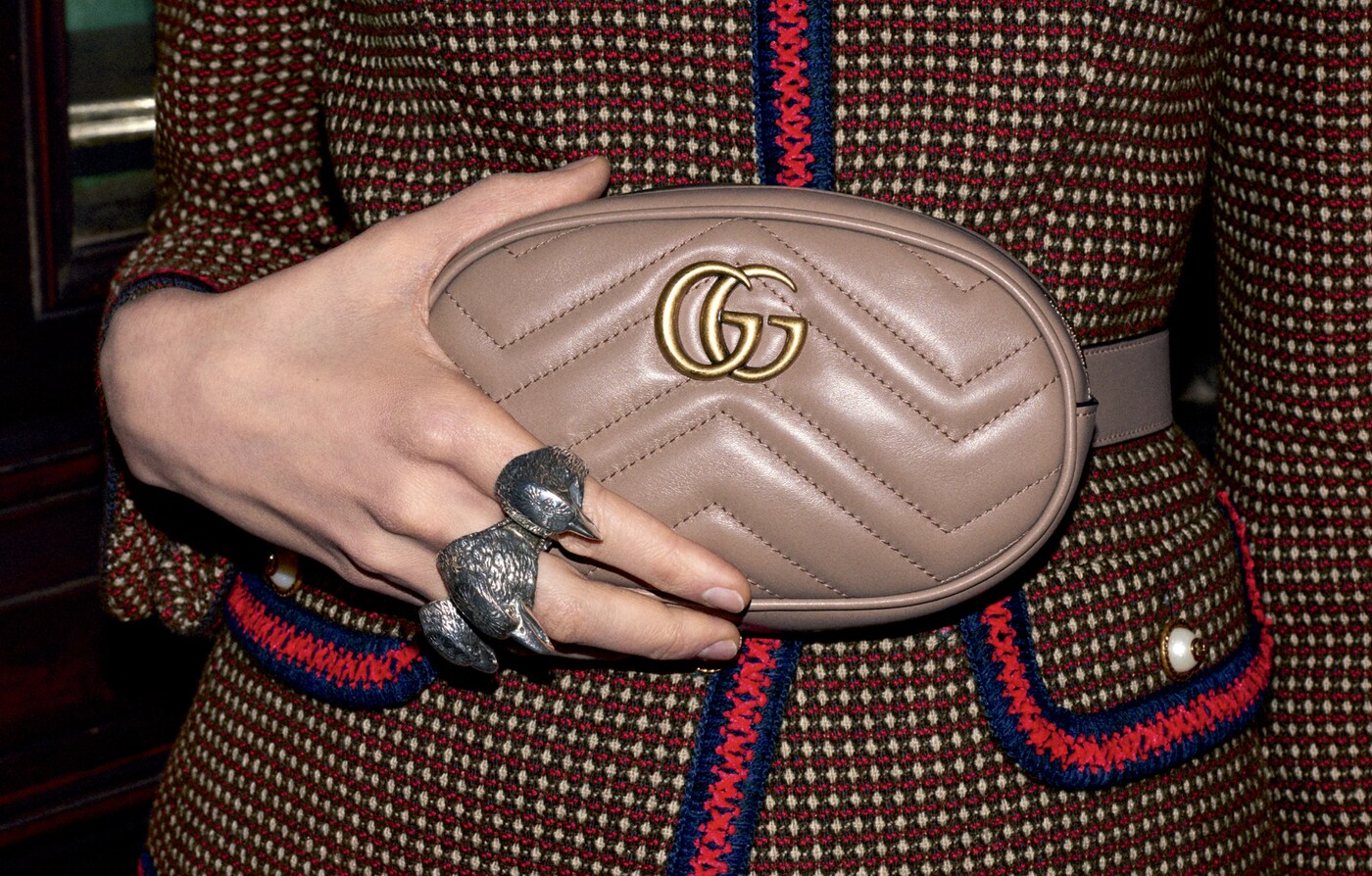 A contemporary take on a retro design, presenting the GG Marmont belt bag. Cinched In 