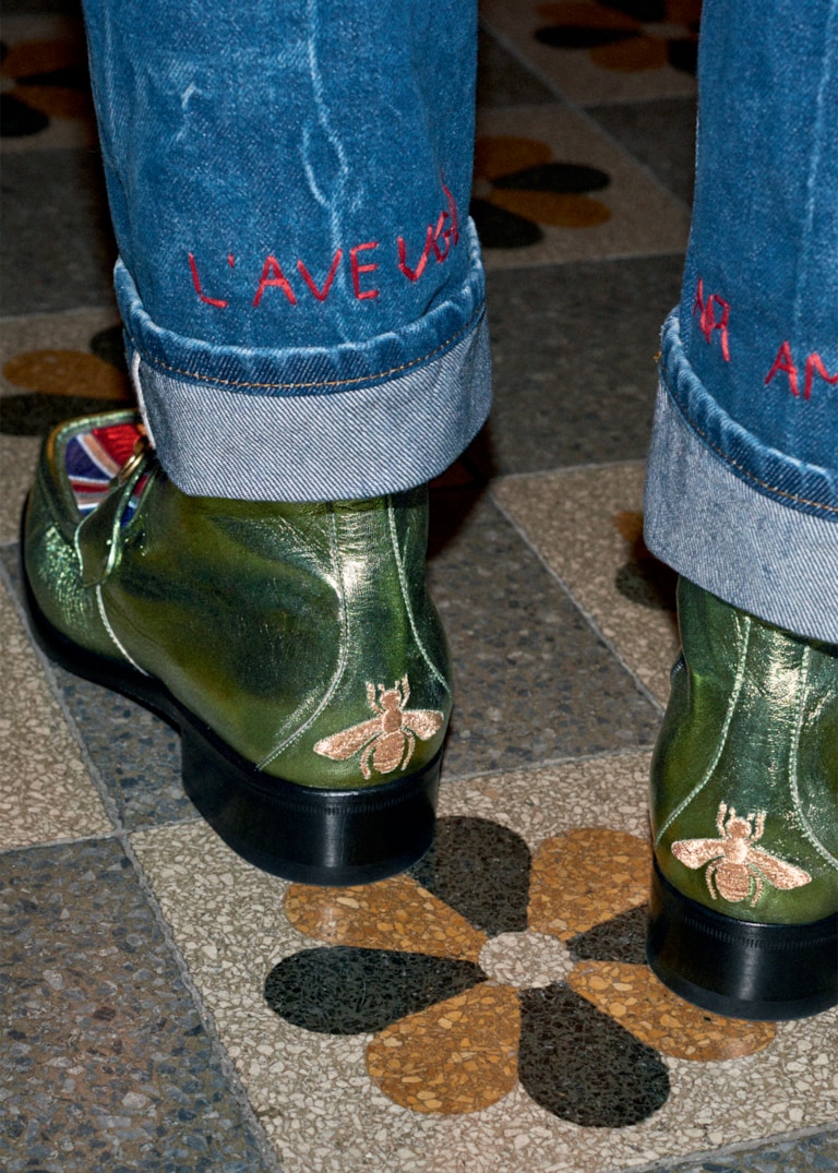 Intense hues, bleaching and patches define new men’s denim. The Bright Weft