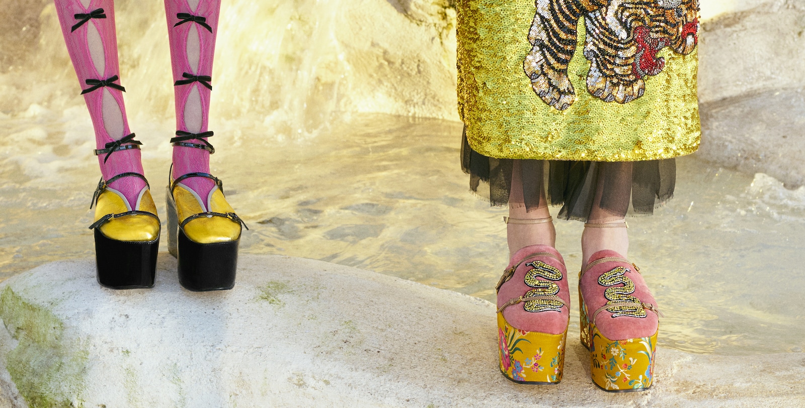 Slipper werden zu Keilabsatzschuhen, Sandalen verwandeln sich in Stiefel: Die neuen Designs von Alessandro Michele offenbaren zwei Looks in einem.Dual Spirit