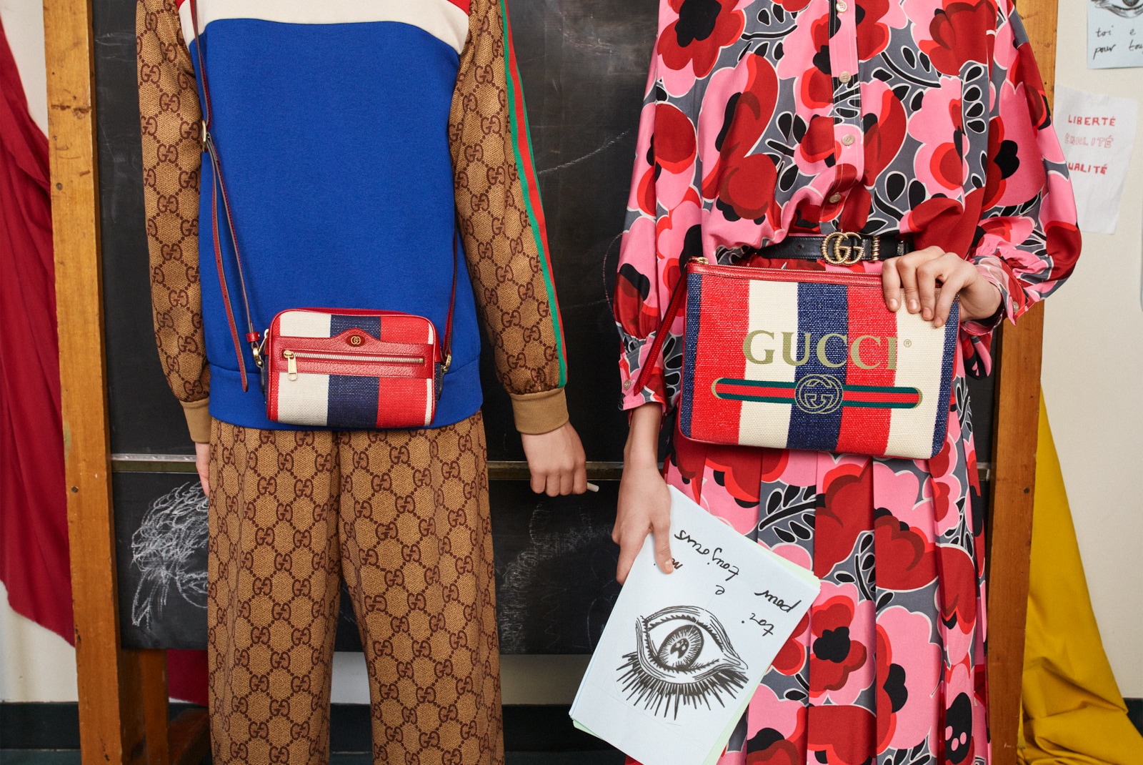 gucci印花中号抽绳背包