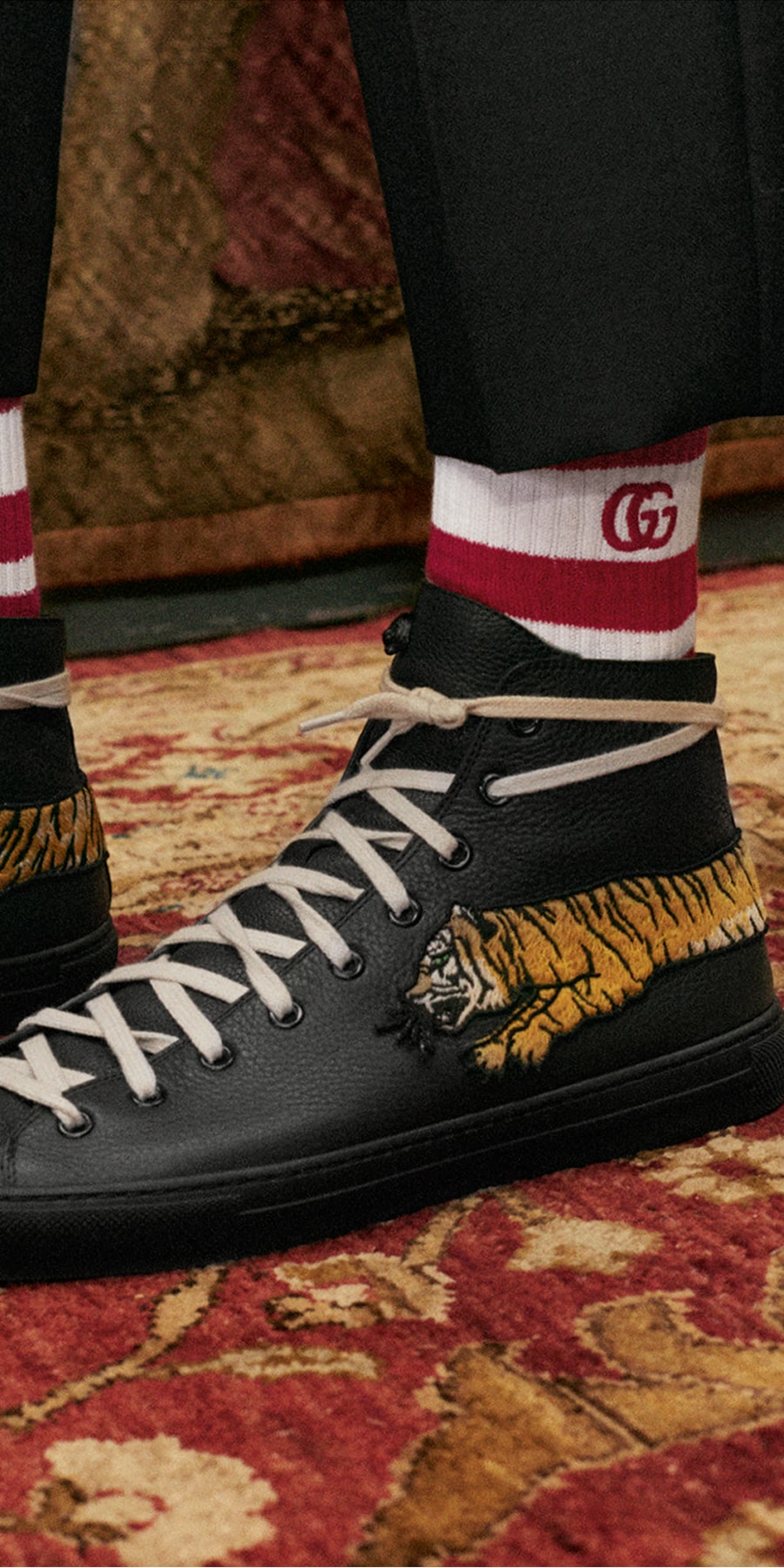 gucci leather high top with tiger