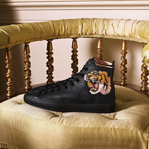 gucci leather high top with tiger