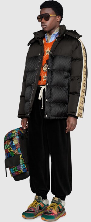 gg jacquard nylon padded coat