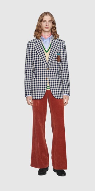 GUCCI 青と白のチェック柄 ナイロンジャケット　パイナップル GUCCI】グッチ『パイナップル ギンガムチェック ナイロン