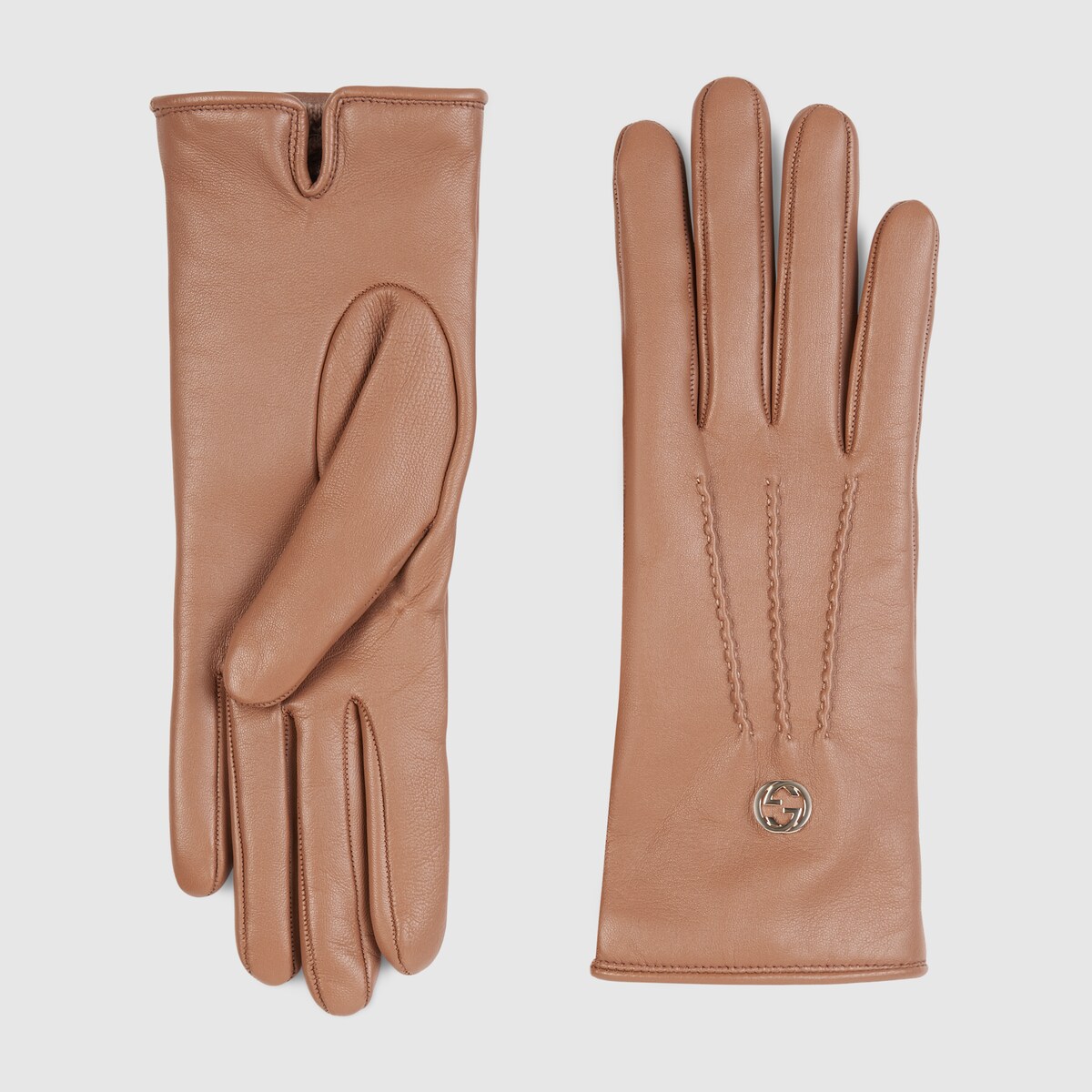 Women's leather gloves in dark beige leather GUCCI® Australia