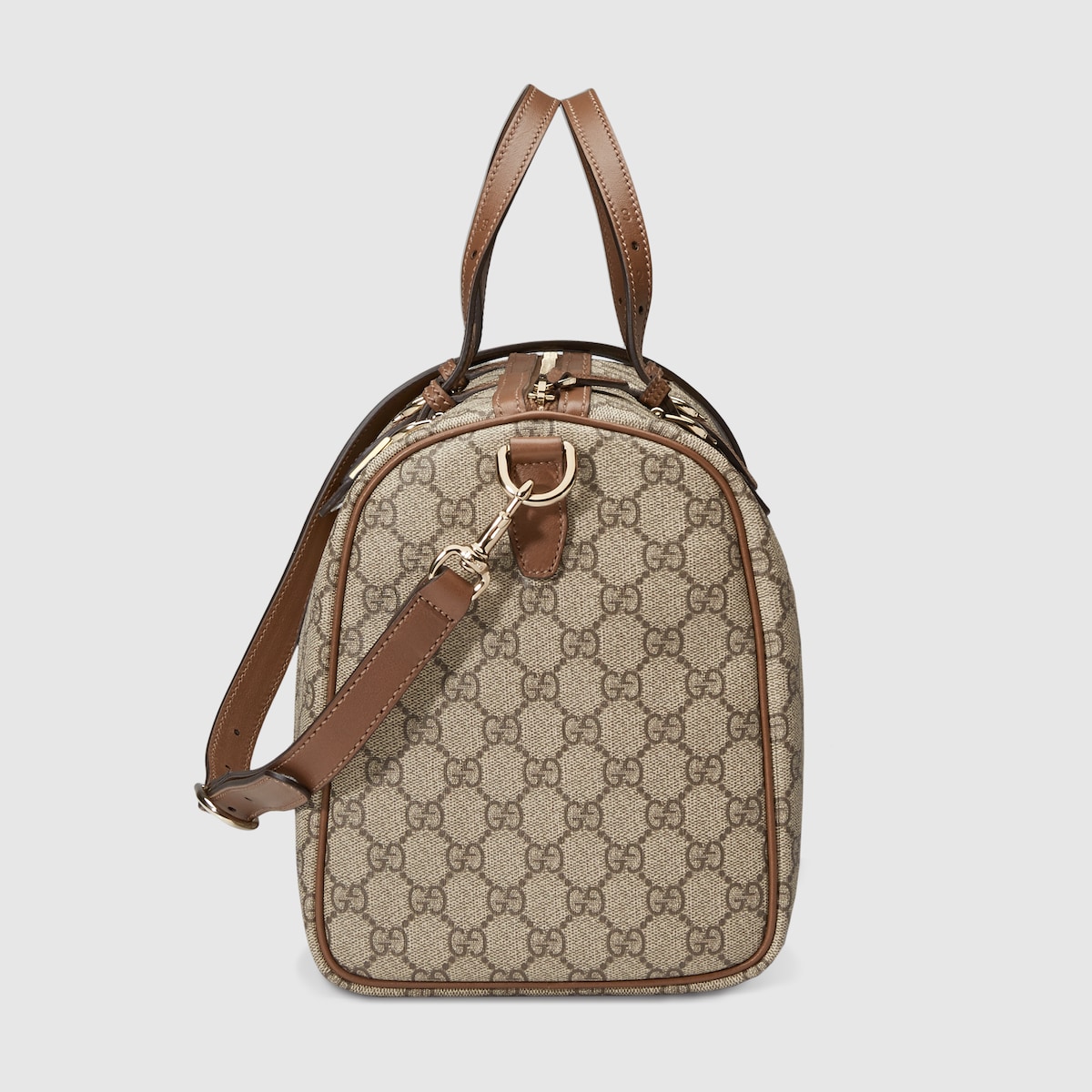 Gucci Nice medium top handle bag in Beige ebony GG Supreme canvas made using an earth conscious process with maple brown leather trim GUCCI Australia