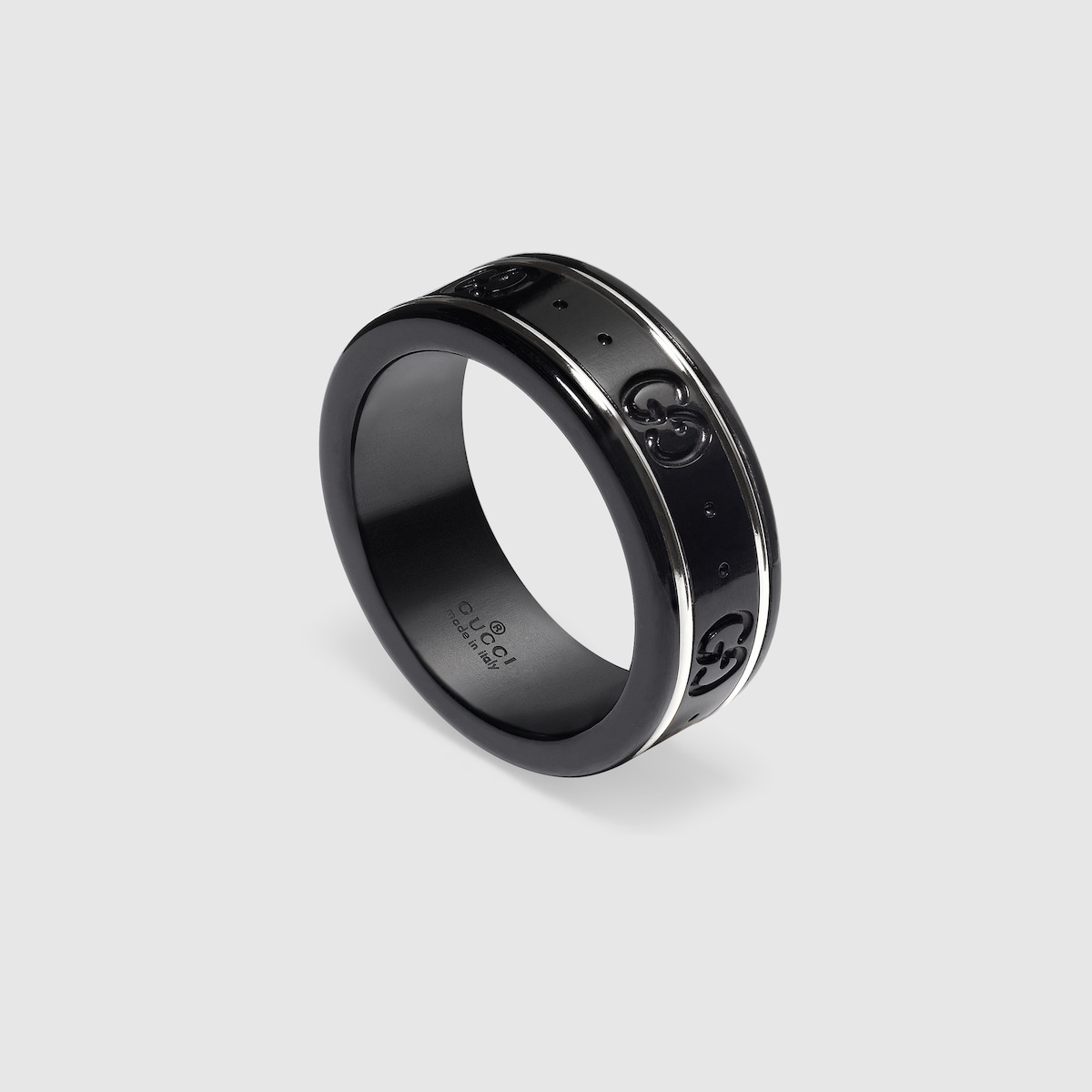 18k White Gold And Black Icon Thin Band | GUCCI® US
