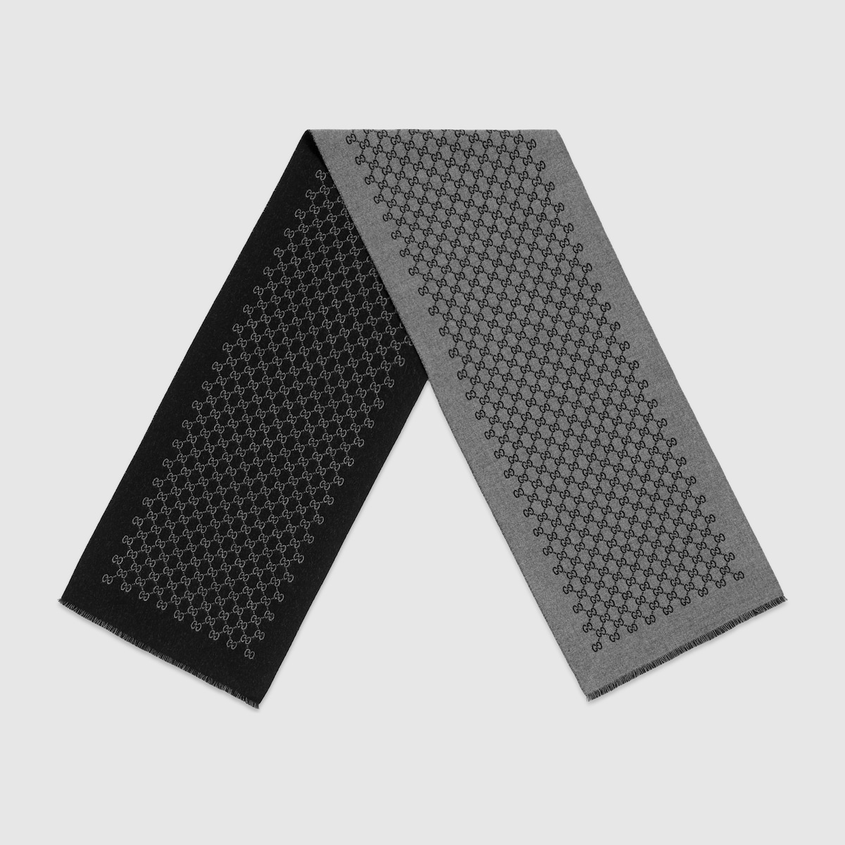 Double jacquard GG wool scarf in dark grey/black wool