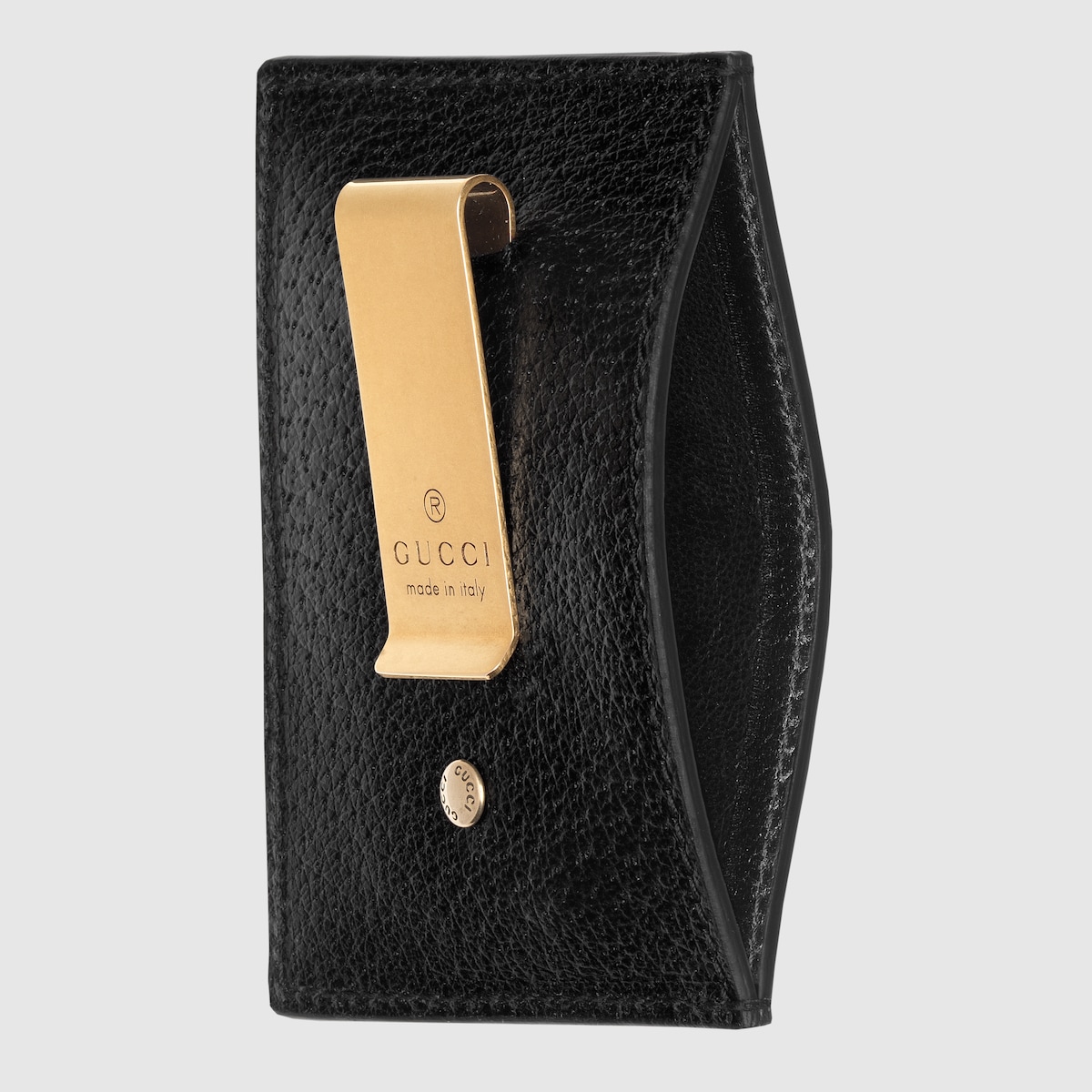 NM GUCCI Metal Bee Animalier Money Clip Black Leather Wallet