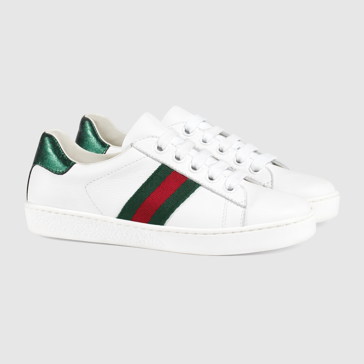 Children's Ace Sneaker White Leather With Green & Red Web - thumbnail 5