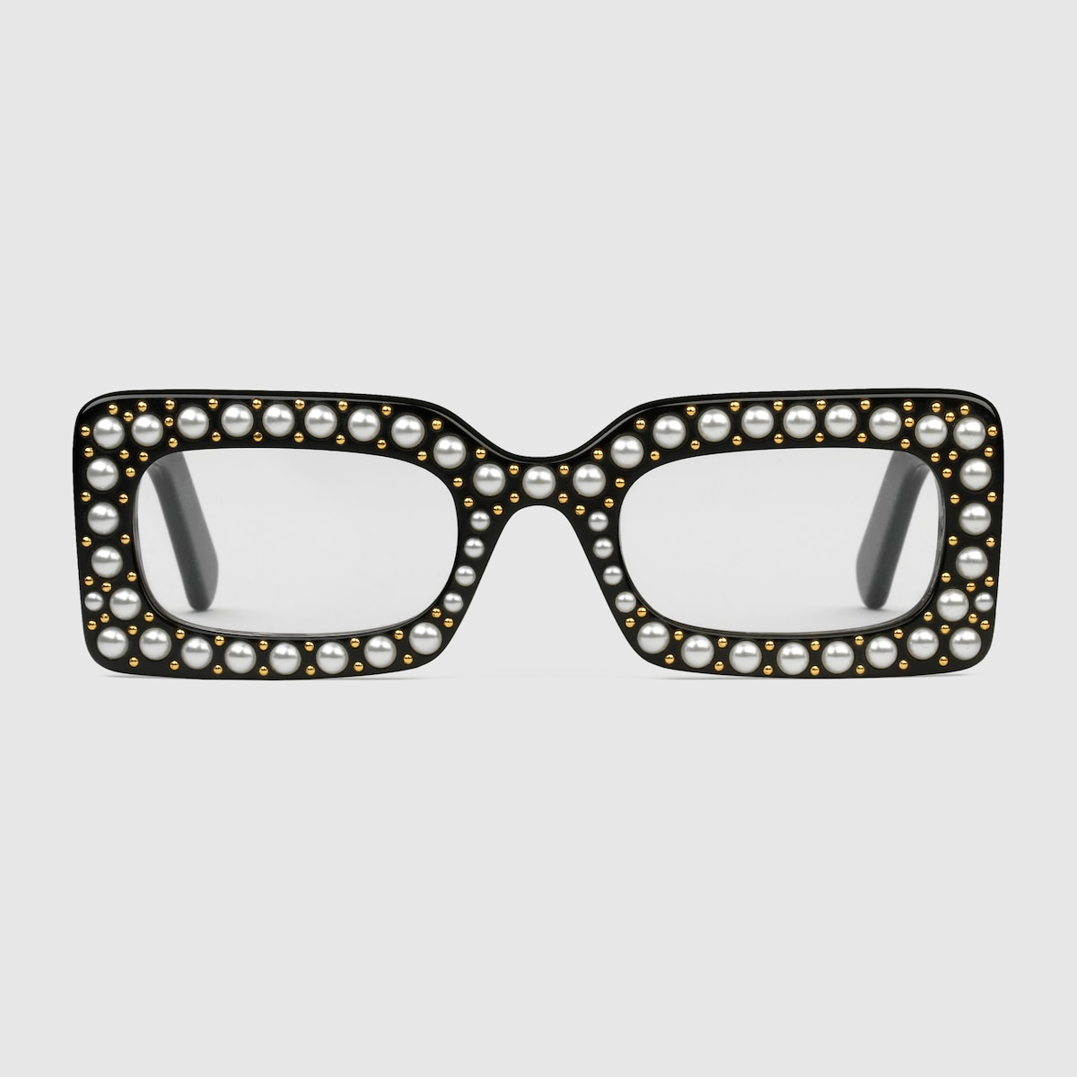 Rectangular frame acetate sunglasses with pearls in black acetate GUCCI AE