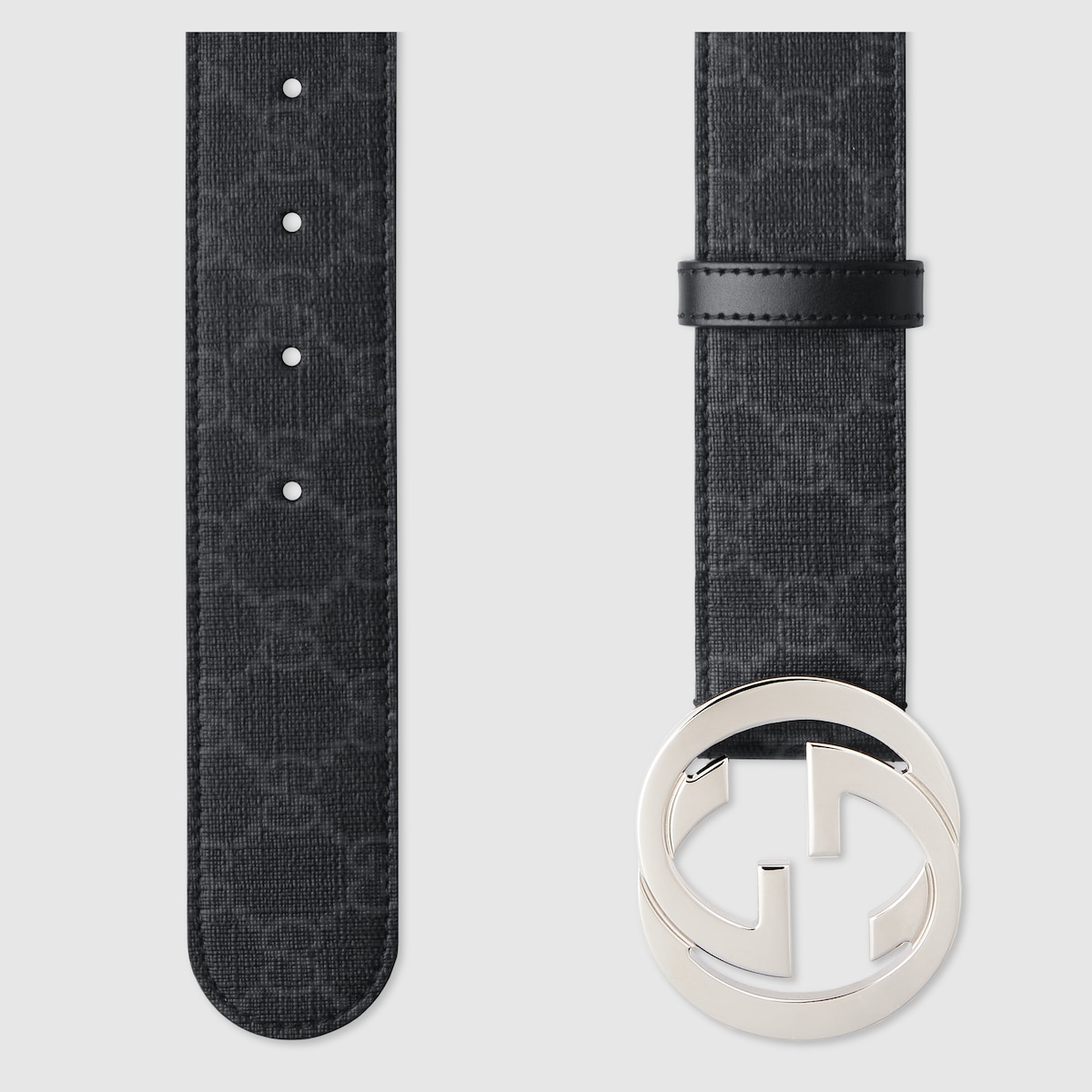 GG Supreme Black And Grey Belt With G Buckle GUCCI