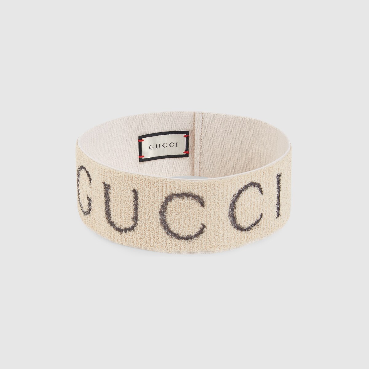 Elastic Gucci headband in White elastic with black Gucci print Gucci