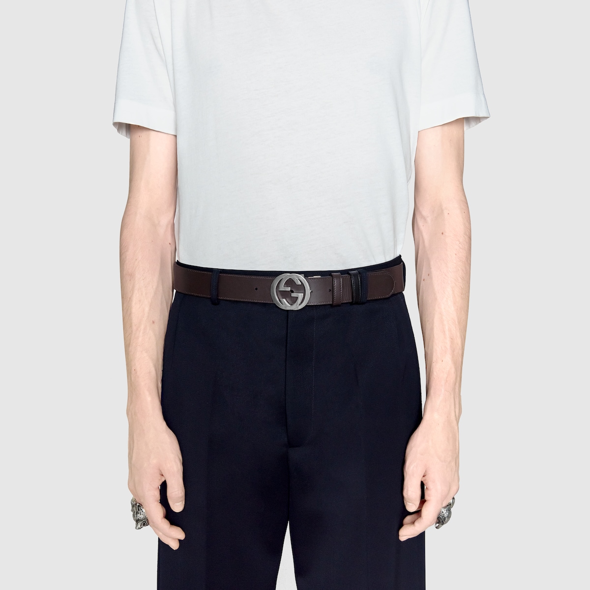 Reversible belt with Interlocking G buckle in black Gucci