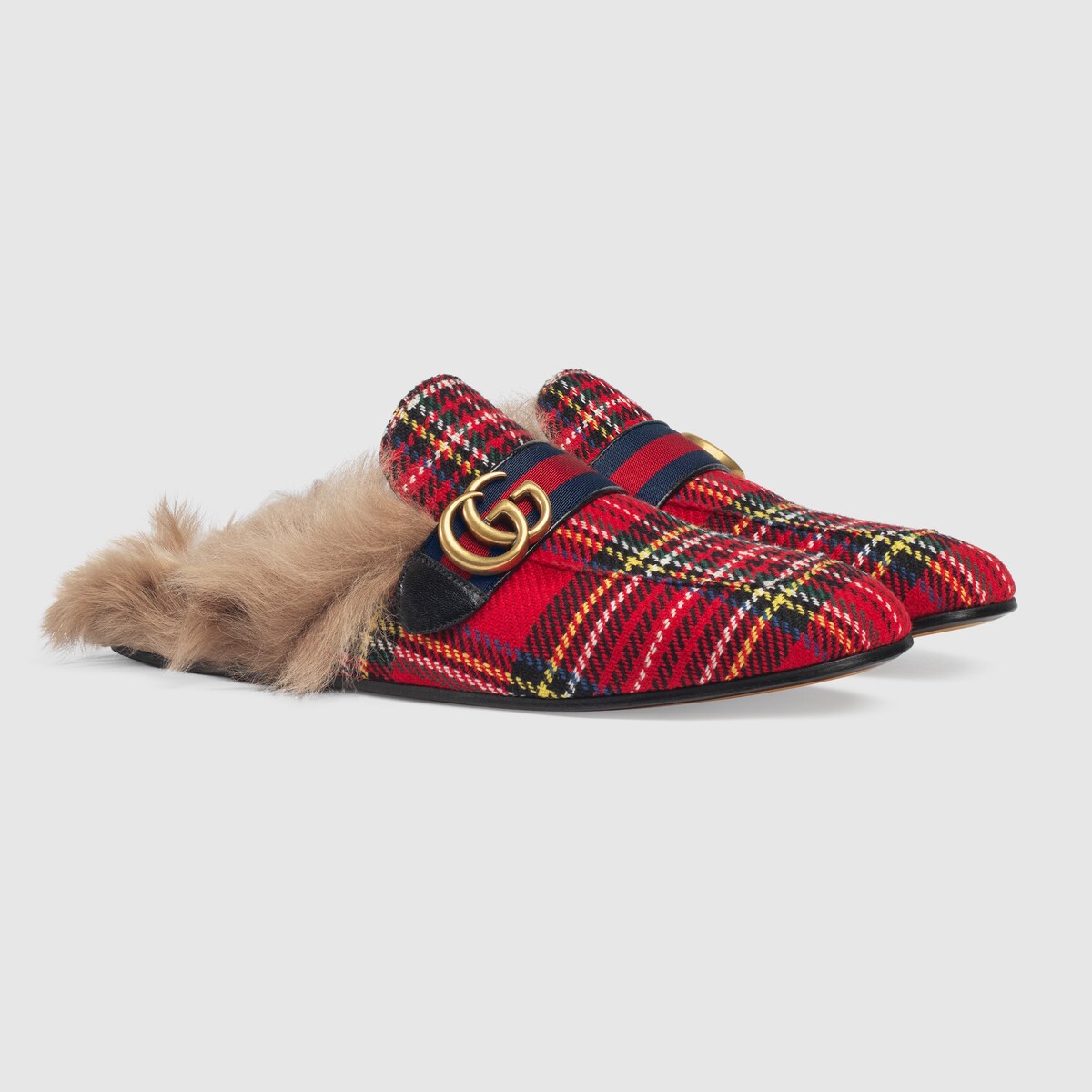 princetown tartan slipper with double g
