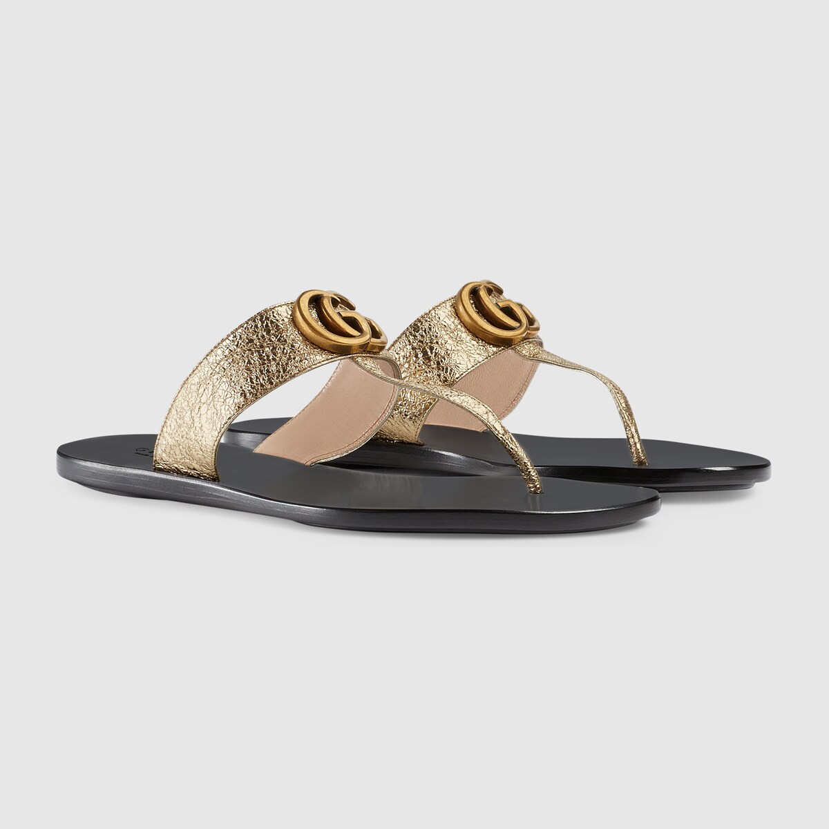 Metallic Gold Leather Thong Sandal With Double G GUCCI® US