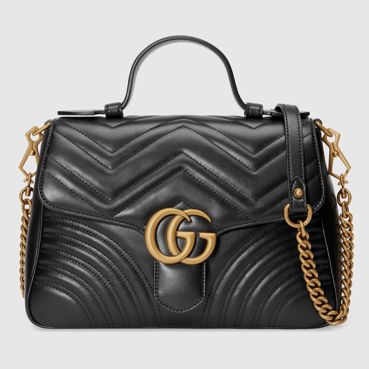 Kleine GG Marmont Henkeltasche in schwarzes Leder GUCCI AT